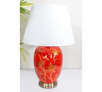 DOWNTON INTERIORS Large Red Chinese Oriental Ceramic Porcelain Table Lamp with Gold Floral Pattern Overall Height 55cm (G2103) (White Plain Shade)