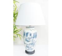 DOWNTON INTERIORS Large White Chinese Oriental Ceramic Porcelain Table Lamp Blue Landscape Pattern Overall Height 68cm G2110 (White Plain Shade)
