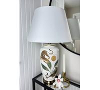 Downton Interiors Leopard Green Gold Ceramic Table Lamp with Plain Shade in White | Size: Large Downton Interiors White Large
