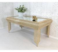 Downton Interiors Light Gold Embossed Metal Mirrored Glass Coffee Table - Agadir Range