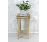 Downton Interiors Light Gold Embossed Metal Mirrored Glass Side Table with Shelf - Agadir Range | Size: Medium Downton Interiors Gold M