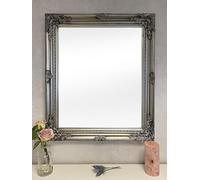DOWNTON INTERIORS Ornate Shabby Chic Antique Style Rectangular Wall Mirror - Overall Size: 24 inches x 28 inches (63cm x 73cm) (Silver)