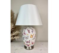 Downton Interiors Pink Butterfly Ceramic Table Lamp with Plain Shade | Size: Large Downton Interiors Pink Large