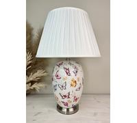 Downton Interiors Pink Butterfly Ceramic Table Lamp with Pleated Shade | Size: Large Downton Interiors Pink Large