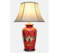 Downton Interiors Red Black Crane Oriental Chinese Ceramic Porcelain Table Lamp With Light Shade