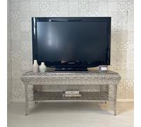 Downton Interiors Silver Embossed Metal Coffee Table / TV Stand - Agadir Range | Size: Large Downton Interiors Silver Large