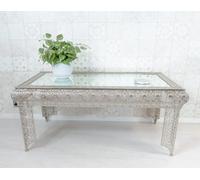 Downton Interiors Silver Embossed Metal Mirrored Glass Coffee Table - Agadir Range
