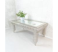 Downton Interiors Silver Embossed Metal Mirrored Glass Coffee Table - Agadir Range | Size: Large Downton Interiors Silver Large