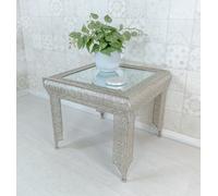 Downton Interiors Silver Embossed Metal Mirrored Glass Side Table - Agadir Collection