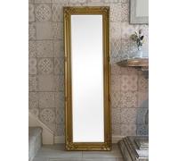 DOWNTON INTERIORS Tall Ornate Dressing Wall Mirror with Bevelled Glass - Black Silver Gold White Cream - Overall Size: 142cm x 47cm (Antique Gold)