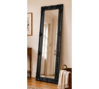 DOWNTON INTERIORS UK Black Antique Style Tall Ornate Wooden Dressing Wall Mirror with Bevelled Glass - Overall Size: 142cm x 47cm