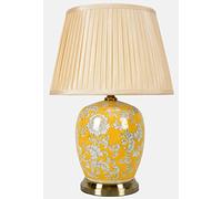 DOWNTON INTERIORS UK Large Oriental Ceramic Table Lamp with Porcelain Base and Faux Silk Shade. Traditional Imperial Yellow Floral Design (M11131) - Chinese Mandarin Style
