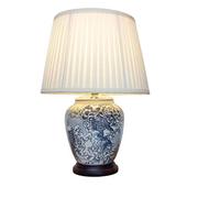 DOWNTON INTERIORS UK Large Oriental Ceramic Table Lamp with Porcelain Base and Faux Silk Shade. Traditional Blue and White Great Wave Design (M12423) - Chinese Mandarin Style