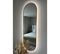 DOWNTON INTERIORS UK LED Backlit Modern Tall Metal Frame Oval Wall Mirror - 120 x 40cm - Part of our Exclusive SOHO Collection (Gold)