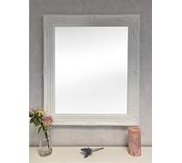 DOWNTON INTERIORS UK White Antique Style Rectangular Wall Mirror - Overall Size: 24 inches x 28 inches (63cm x 73cm)
