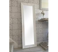 DOWNTON INTERIORS UK White Tall Ornate Dressing Wall Mirror with Bevelled Glass - Overall Size: 142cm x 47cm
