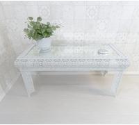 Downton Interiors White Embossed Metal Mirrored Glass Coffee Table - Agadir Range