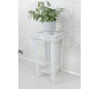 Downton Interiors White Embossed Metal Mirrored Glass Side Table With Shelf