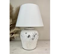 DOWNTON INTERIORS White Stone Effect Distressed Ceramic Table Lamp (G2124) (White Plain Shade)
