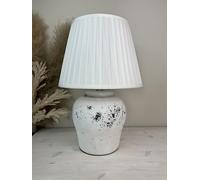 DOWNTON INTERIORS White Stone Effect Distressed Ceramic Table Lamp (G2124) (White Pleated Shade)