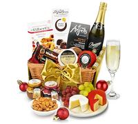 Downton Xmas Prosecco Gift Set - Premium Food & Sparkling Wine Hamper with Vintage Cheddar, Organic Brie, Shortbread & Artisan Chocolates - Christmas Prosecco Gift Baskets, from Regency Hampers
