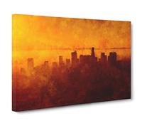 Downtown Los Angeles At Sunset Painting Modern Art Canvas Wall Art Print Ready to Hang, Framed Picture for Living Room Bedroom Home Office Décor, 30x20 Inch (76x50 cm)