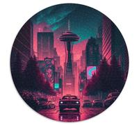 Downtown Seattle Jigsaws 1000 Pieces for Adults Round Cardboard Jigsaw Puzzles Home Decor & Interactive Family Game, 1000pcs (67.5x67.5cm)