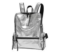 Downupdown Stylish Backpacks for Women, Shiny Soft Leather Backpack Top Handle Zipper Shoulder Bag for Travel, Silver, One Size, Daypack Backpacks