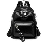 Downupdown Stylish Backpacks for Women Shiny Soft Leather Backpack with Top Handle Zipper Purse Shoulder Bags Travel Daypack, A Black, One size