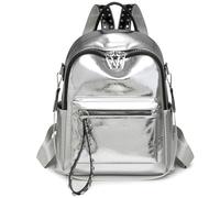 Downupdown Stylish Backpacks for Women Shiny Soft Leather Backpack with Top Handle Zipper Purse Shoulder Bags Travel Daypack, A Silver, One size