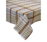 Downview Seersucker Check Cotton Tablecloth 70 Round Oatmeal