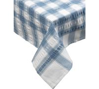 Downview's Seersucker Check Cotton Tablecloth 50 x 90 Light Blue