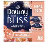 Downy Infusions Mega Dryer Sheets Laundry Fabric Softener BLISS Amber and Rose 130 Count
