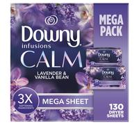Downy Infusions Mega Dryer Sheets Laundry Fabric Softener CALM Lavender and Vanilla Bean 130 Count