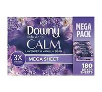 Downy Infusions Mega Dryer Sheets, Laundry Fabric Softener, CALM, Lavender and Vanilla Bean, 180 Count