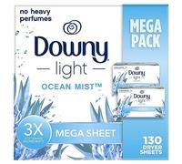 Downy Light Mega Dryer Sheets, Fabric Softener Dryer Sheets, Ocean Mist, 130 Count