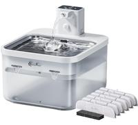 DownyPaws 2.5L Drinking Fountain for Cat Wireless with Motion Detector and Battery Operated, 4000mAh, Quiet Water Pump, Stainless Steel Tray, White with 6 Filters