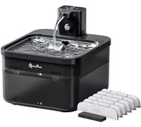 DownyPaws 2.5L Drinking Fountain for Cat Wireless with Motion Detector and Battery Operated, 4000mAh, Quiet Water Pump, Stainless Steel Tray, Black with 6 Filters