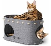 DownyPaws Cat House for Indoor Cats, Cat Bed Cave for Multiple & Large Cats Up to 22 Lbs, Scratch Resistant, Foldable Peekaboo Kitten Caves Tunnel Enclosed Bed, PeekaPurr, Light Gray