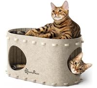 DownyPaws Cat House for Indoor Cats, Cat Bed Cave for Multiple & Large Cats Up to 22 Lbs, Scratch Resistant, Foldable Peekaboo Kitten Caves Tunnel Enclosed Bed, PeekaPurr, Cream