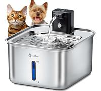 DownyPaws Cat Water Fountain Stainless Steel Wireless, 101 oz/3L FurSink Cordless Cat Water Dispenser for Pets, Battery Operated Dog Drinking Fountain with Motion Sensor, Easy Clean, Metal