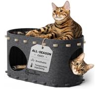 DownyPaws Felt Cat Cave, Cat Beds for Indoor, Sturdy Cat House Up to 10kg, Cat Hideaway for Playing, 58 x 33 x 30 cm, Protection of Cat Nails, Dark Grey