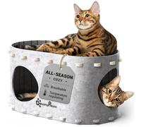 DownyPaws Felt Cat Cave, Cat Beds for Indoor, Sturdy Cat House Up to 10kg, Cat Hideaway for Playing, 58 x 33 x 30 cm, Protection of Cat Nails, White