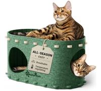 DownyPaws Felt Cat Cave, Cat Beds for Indoor, Sturdy Cat House Up to 10kg, Cat Hideaway for Playing, 58 x 33 x 30 cm, Protection of Cat Nails, Green