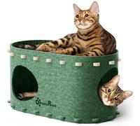 DownyPaws Felt Cat Cave, Felt Cat Bed, Cat Cave for Cats, 58 x 33 x 30 cm, Peek-a-Boo for Playing, Winterproof, Protection of Cat Nails, Green