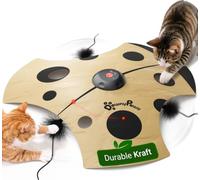 DownyPaws Interactive Cat Toy, 3 Modes, Hide-and-S urable Kraft Paper | Ladybug Design, Rechargeable Toy with Moving Concealed Feathers, LED Red Dot, Anti-Boredom Stimulation, Wand Toy Style