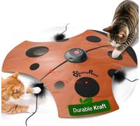 DownyPaws Interactive Cat Toy, 3 Modes, Hide-and-S urable Kraft Paper | Ladybug Design, Rechargeable Toy with Moving Concealed Feathers, LED Red Dot, Anti-Boredom Stimulation, Wand Toy Style