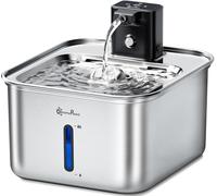 DownyPaws Stainless Steel Cat Water Fountain - Wireless Cat Water Fountain for Drinking with Motion Sensor and Battery Operated, Extremely Quiet, Easy Clean, Black