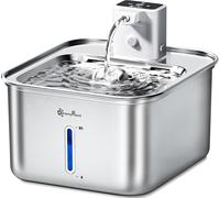 DownyPaws Stainless Steel Cat Water Fountain - Wireless Cat Water Fountain for Drinking with Motion Sensor and Battery Operated, Extremely Quiet, Easy Clean, White