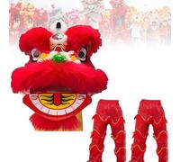 DowPie Lion Dance Mascot Costume, Chinese Traditional Gift For 5-15 Years Teens To Keep Them Away From Electronics And Love Sports,For Party Carnival Halloween Red-Duos